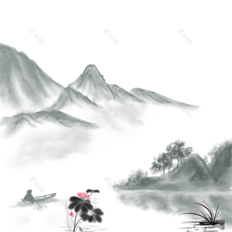 水墨图片,中国风元素,简约PNG,山水画免抠素材